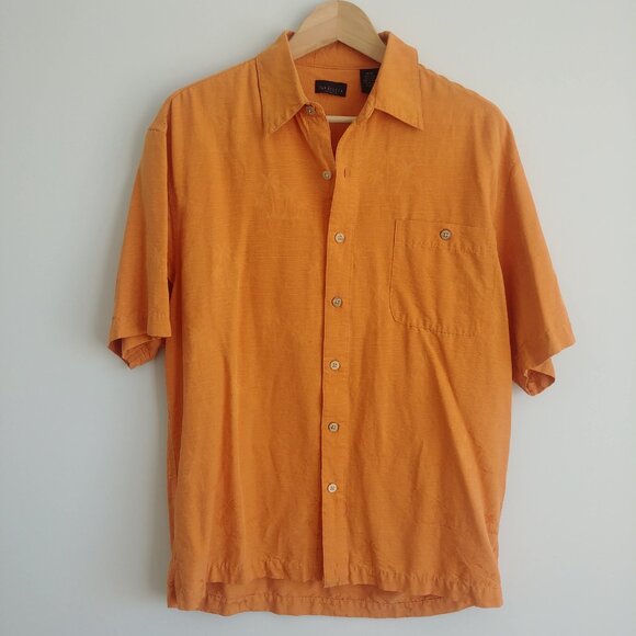 Van Heusen Mens 100% silk orange short sleeve button down shirt Medium - Picture 8 of 15
